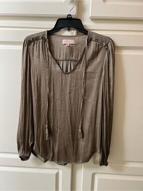 Philosophy Olive Green Tie-Front Peasant Blouse